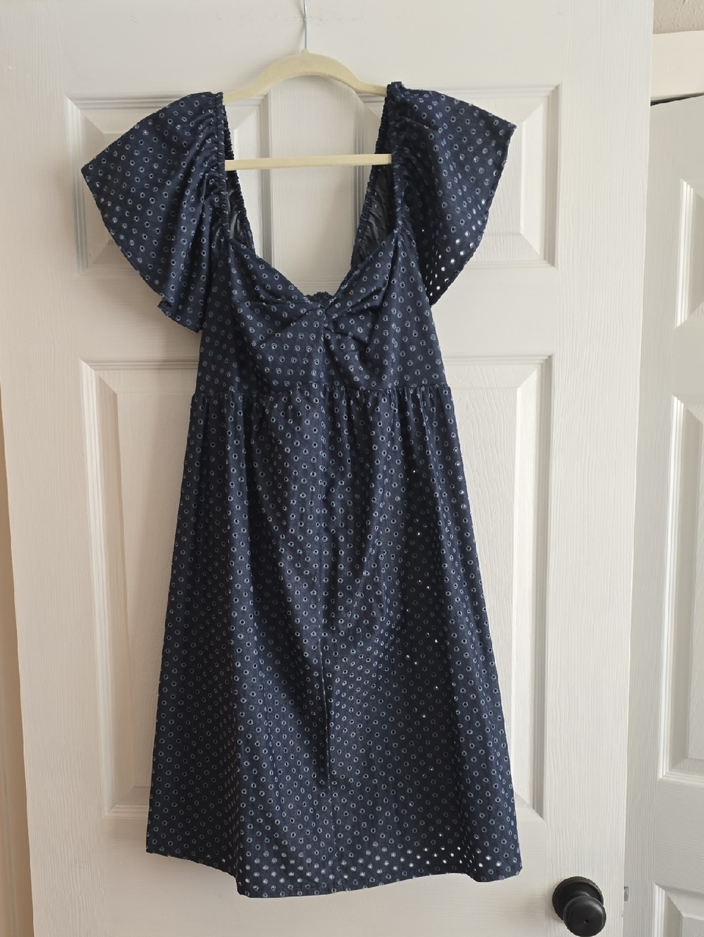 Navy Dot Midi Dress with Flutter Sleeves